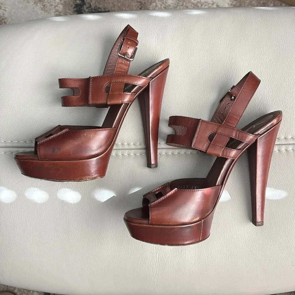 YSL platform sandals, size 35 1/2 chocolate brown